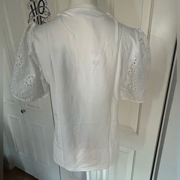 Kate Kasin Womens Puff Short Sleeve V Neck Lace Blouse Shirt New size Medium - Picture 5 of 9